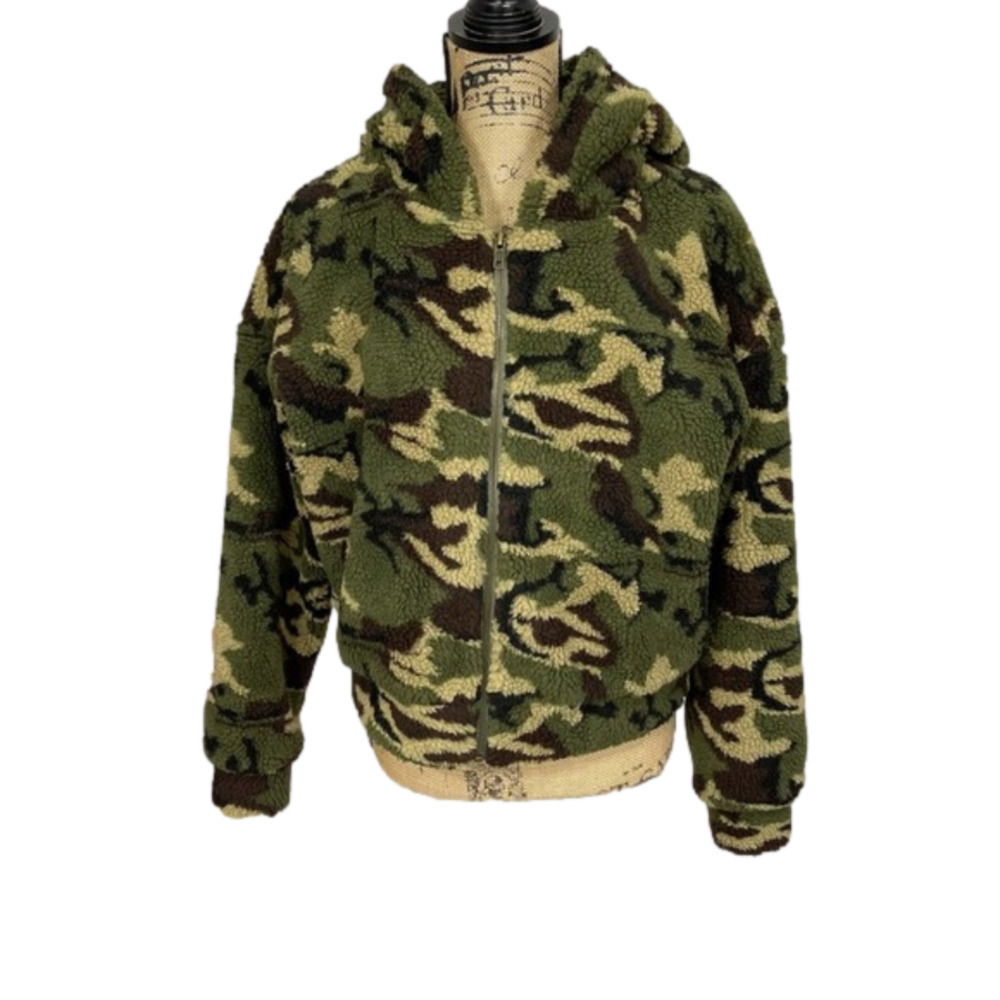 AUDREY Teddy Bear Sherpa HoodedArmy Camo  Jacket NWT - Picture 5 of 12